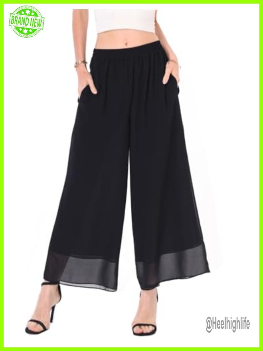 Women's Chiffon Capris Cropped Wide Leg Palazzo Pants High Waisted Flowy